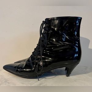 Hedi Slimane x Saint Laurent Patent Leather Cat Booties Size 39